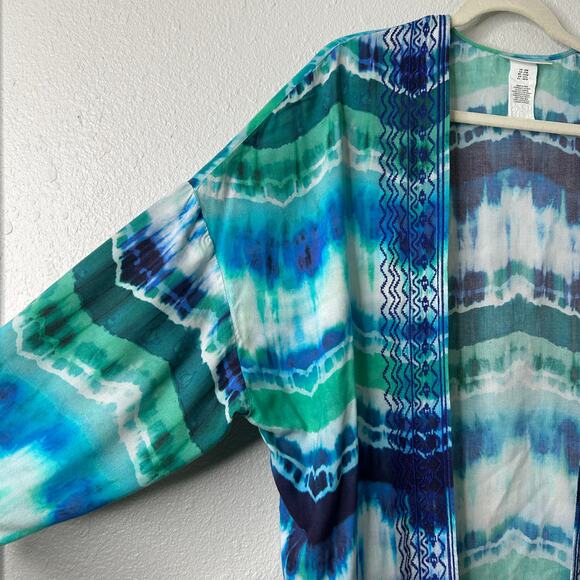 La Blanca Kimono Cover Up Size S/M Blue White Mermaid Embroidered Open Front - Picture 7 of 12